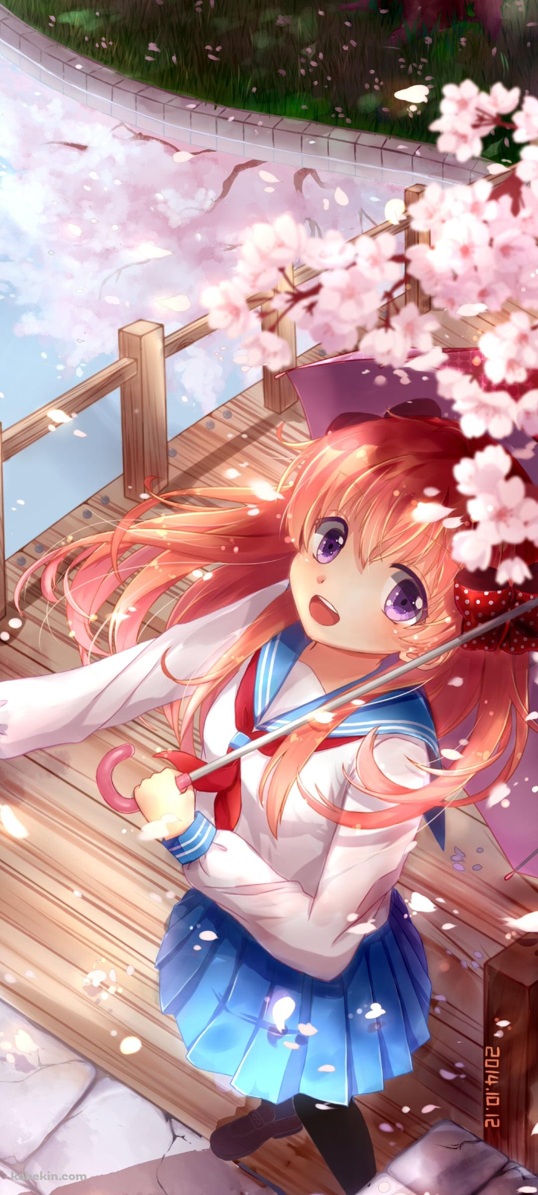 舞い散る桜の花びらに手をかざす佐倉千代 / 月刊少女野崎くんのAndroidの壁紙(1080px x 2400px) スマホ用