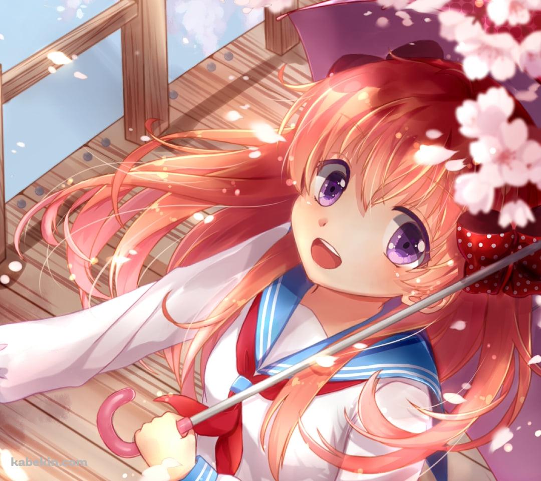 舞い散る桜の花びらに手をかざす佐倉千代 / 月刊少女野崎くんのAndroidの壁紙(1080px x 960px) スマホ用