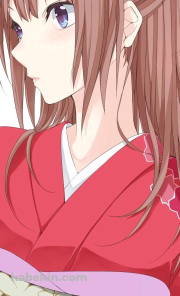 花びらの模様の赤い着物を着た綺麗な右代宮 縁寿(うしろみやえんじぇ) / うみねこのなく頃にのAndroidの壁紙(360px x 592px) スマホ用