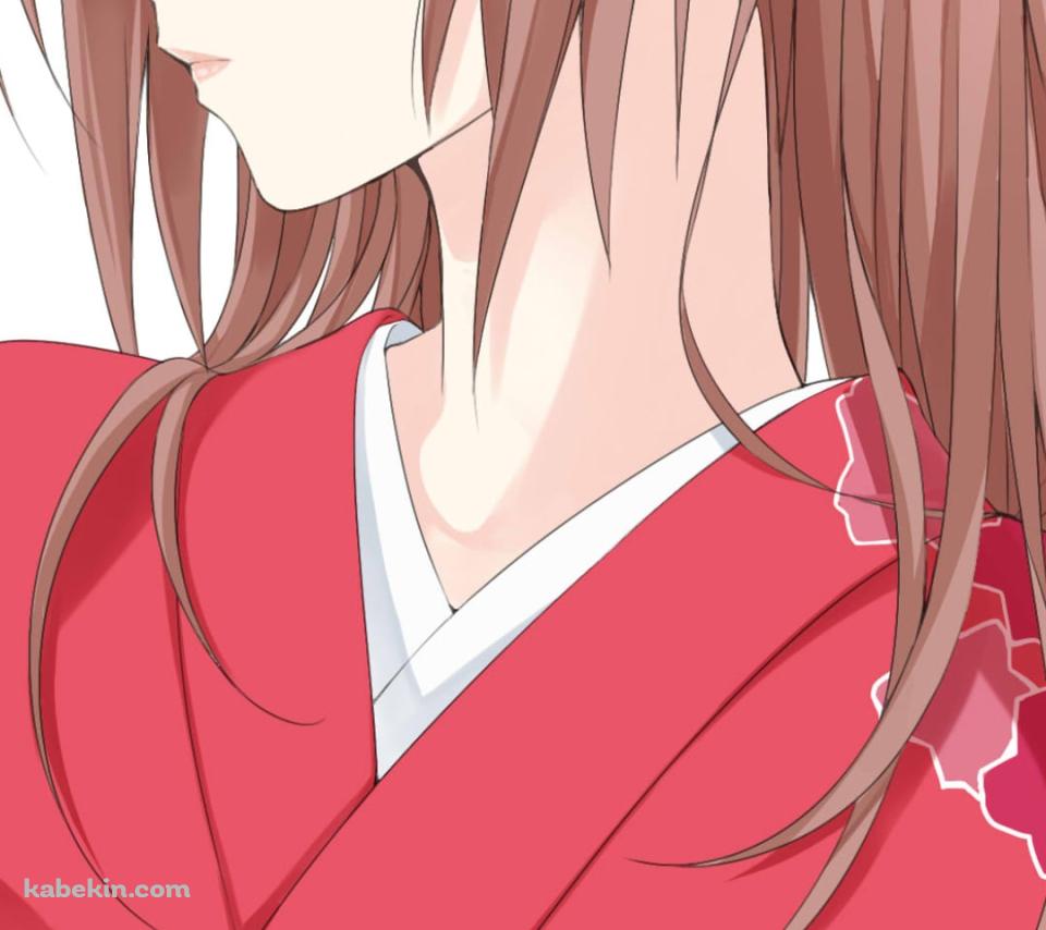 花びらの模様の赤い着物を着た綺麗な右代宮 縁寿(うしろみやえんじぇ) / うみねこのなく頃にのAndroidの壁紙(960px x 854px) スマホ用