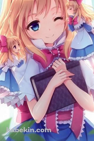ウィンクするアリス・マーガトロイド / 上海人形 / ピンクのカチューシャ / 東方のAndroidの壁紙(320px x 480px) スマホ用