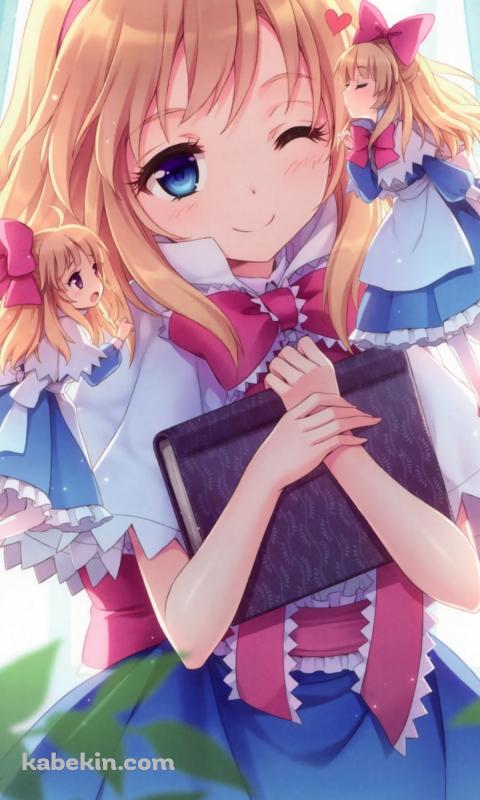 ウィンクするアリス・マーガトロイド / 上海人形 / ピンクのカチューシャ / 東方のAndroidの壁紙(480px x 800px) スマホ用