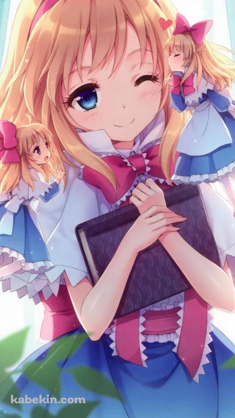 ウィンクするアリス・マーガトロイド / 上海人形 / ピンクのカチューシャ / 東方のAndroidの壁紙(480px x 854px) スマホ用