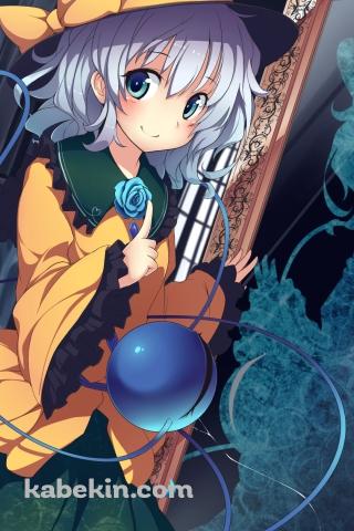 ひび割れた絵画と人差し指を立てる古明地こいし(こめいじ こいし) / 東方のAndroidの壁紙(320px x 480px) スマホ用