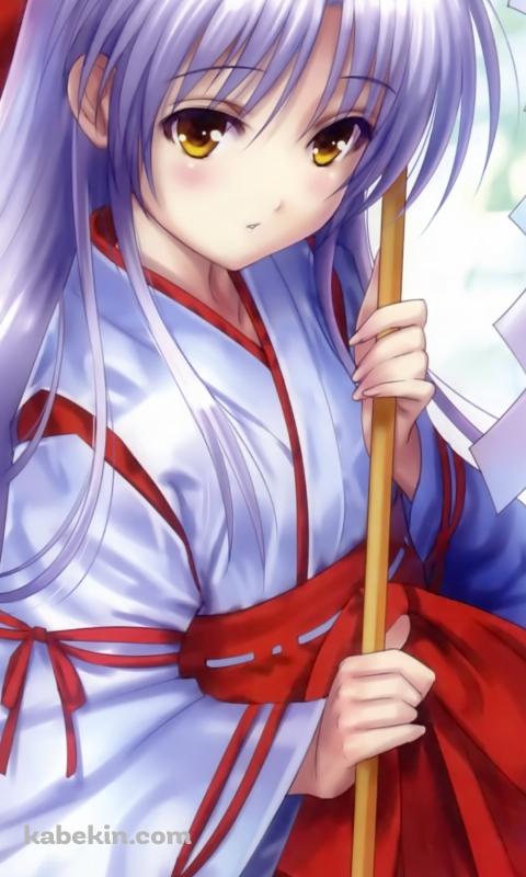 巫女姿の立華奏 (たちばなかなで) / エンジェル ビーツ!のAndroidの壁紙(480px x 800px) スマホ用