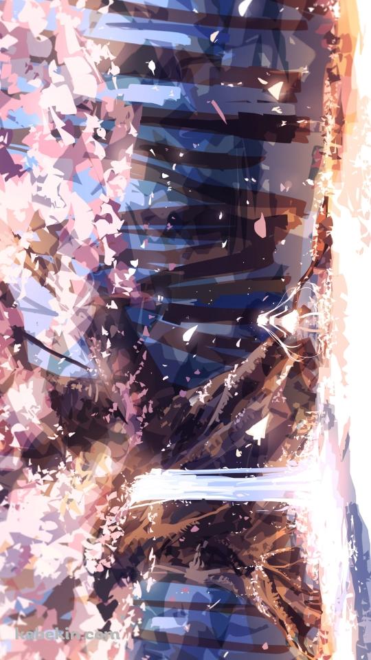 水が流れる桜の木を眺める初音ミク / ボカロのAndroidの壁紙(540px x 960px) スマホ用