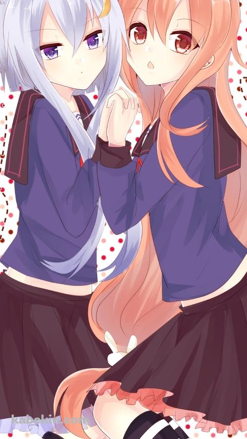 手を取り合う卯月と弥生 / 艦隊これくしょんのAndroidの壁紙(480px x 854px) スマホ用