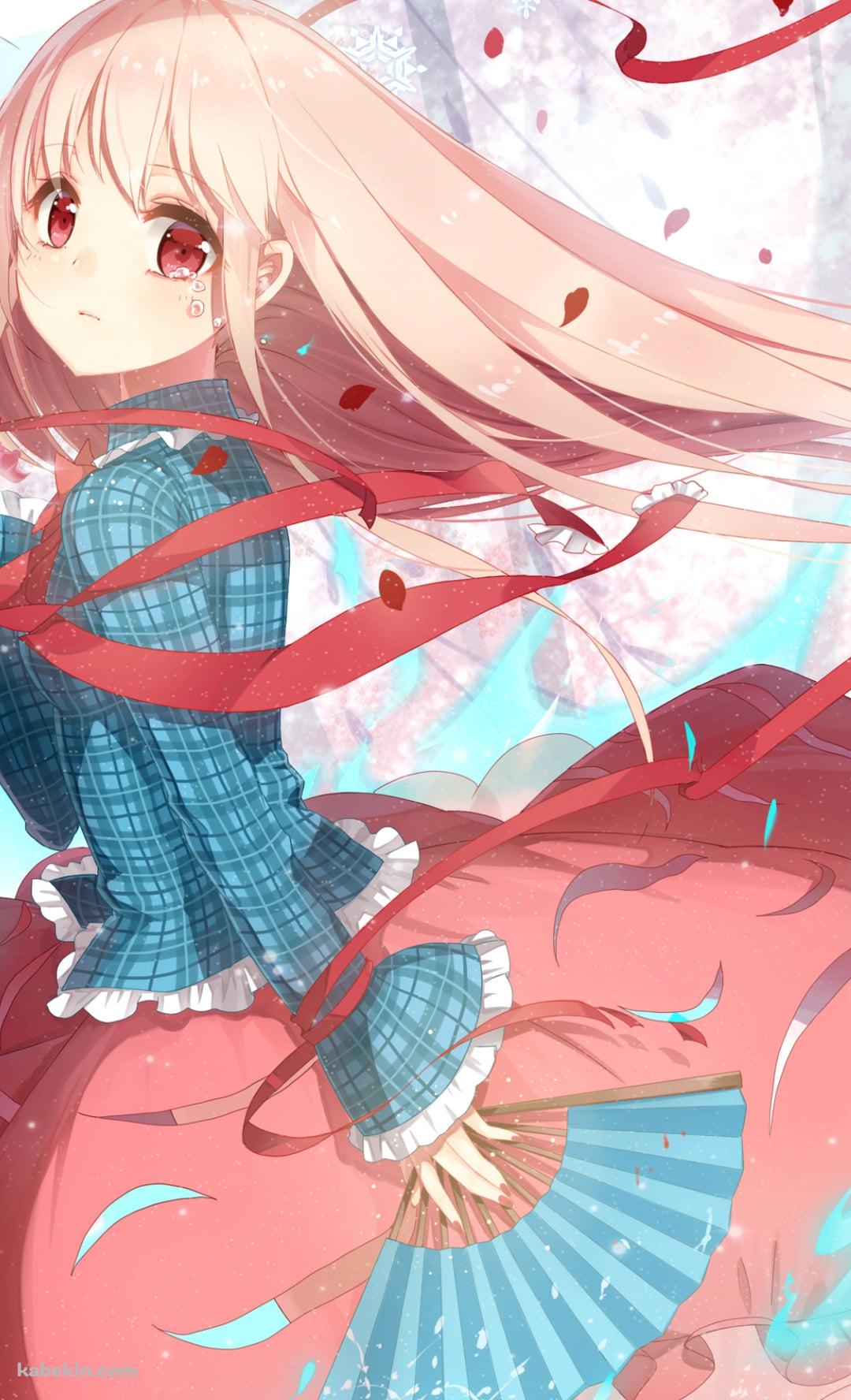 雪の結晶と水色の扇子を持つ秦こころ(はたの こころ) / 東方のAndroidの壁紙(1080px x 1776px) スマホ用