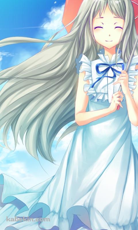 海で赤い傘をさす笑顔の本間芽衣子 / あの日見た花の名前を僕達はまだ知らない。  / あの花のAndroidの壁紙(480px x 800px) スマホ用