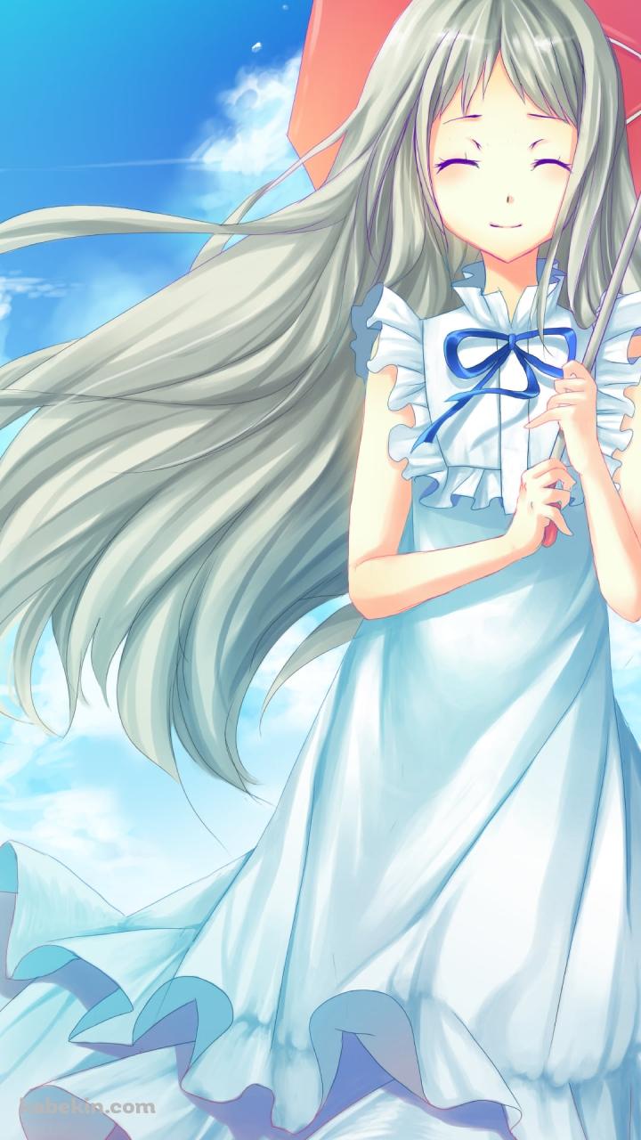 海で赤い傘をさす笑顔の本間芽衣子 / あの日見た花の名前を僕達はまだ知らない。  / あの花のAndroidの壁紙(720px x 1280px) スマホ用