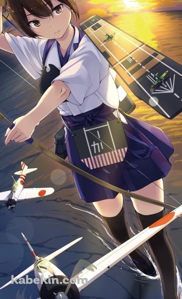 海上で弓を構える加賀 / 零戦 / 艦隊これくしょんのAndroidの壁紙(360px x 592px) スマホ用