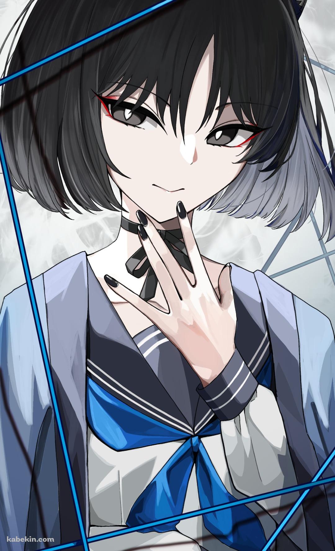 制服を着て顎に手をあてる桐生キキョウ / ブルーアーカイブのAndroidの壁紙(1080px x 1776px) スマホ用