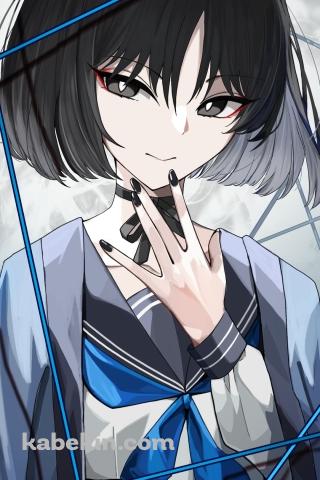 制服を着て顎に手をあてる桐生キキョウ / ブルーアーカイブのAndroidの壁紙(320px x 480px) スマホ用