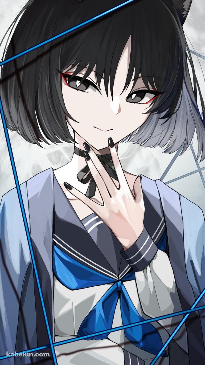 制服を着て顎に手をあてる桐生キキョウ / ブルーアーカイブのAndroidの壁紙(720px x 1280px) スマホ用