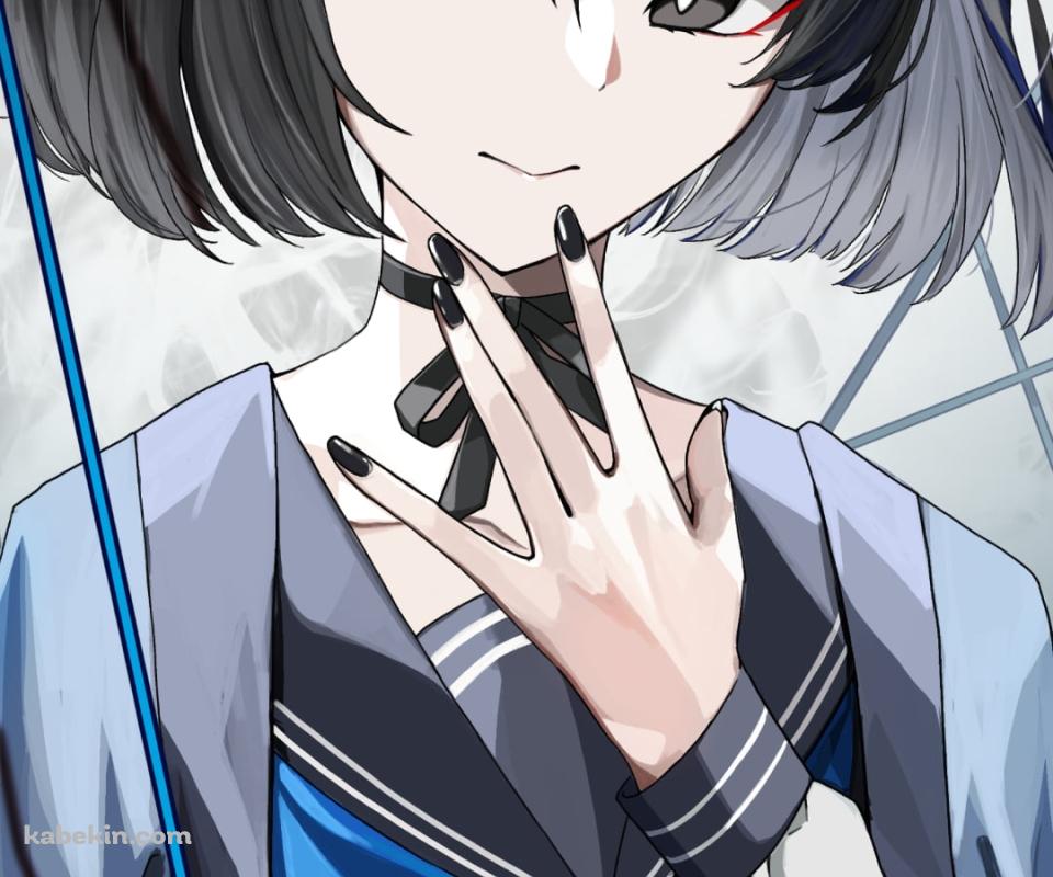制服を着て顎に手をあてる桐生キキョウ / ブルーアーカイブのAndroidの壁紙(960px x 800px) スマホ用