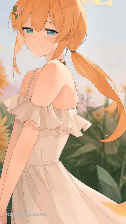 向日葵畑に佇む伊落マリー / ブルーアーカイブのAndroidの壁紙(480px x 854px) スマホ用