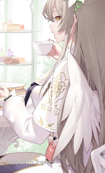 椅子に腰かけ紅茶を飲む桐藤ナギサ / ブルーアーカイブのAndroidの壁紙(360px x 592px) スマホ用