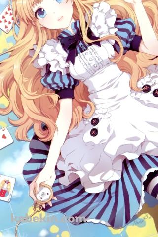 地球儀の上に仰向けになるアリス / 不思議の国のアリスのAndroidの壁紙(320px x 480px) スマホ用