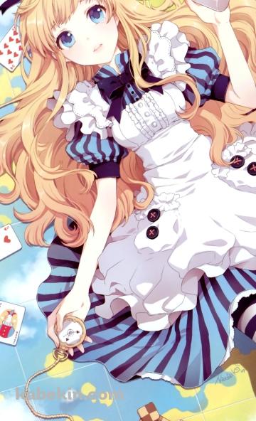 地球儀の上に仰向けになるアリス / 不思議の国のアリスのAndroidの壁紙(360px x 592px) スマホ用