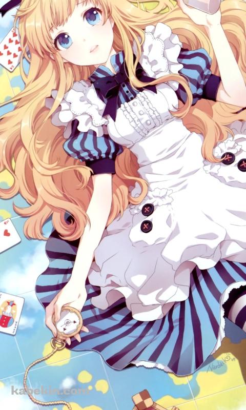 地球儀の上に仰向けになるアリス / 不思議の国のアリスのAndroidの壁紙(480px x 800px) スマホ用