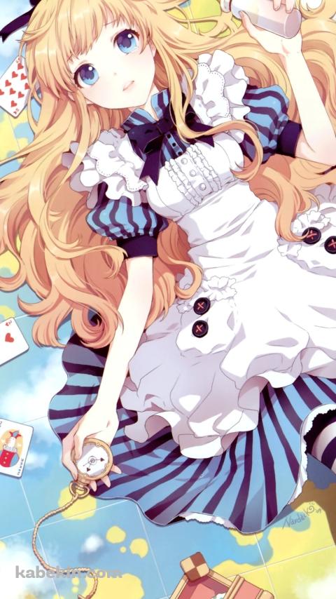 地球儀の上に仰向けになるアリス / 不思議の国のアリスのAndroidの壁紙(480px x 854px) スマホ用