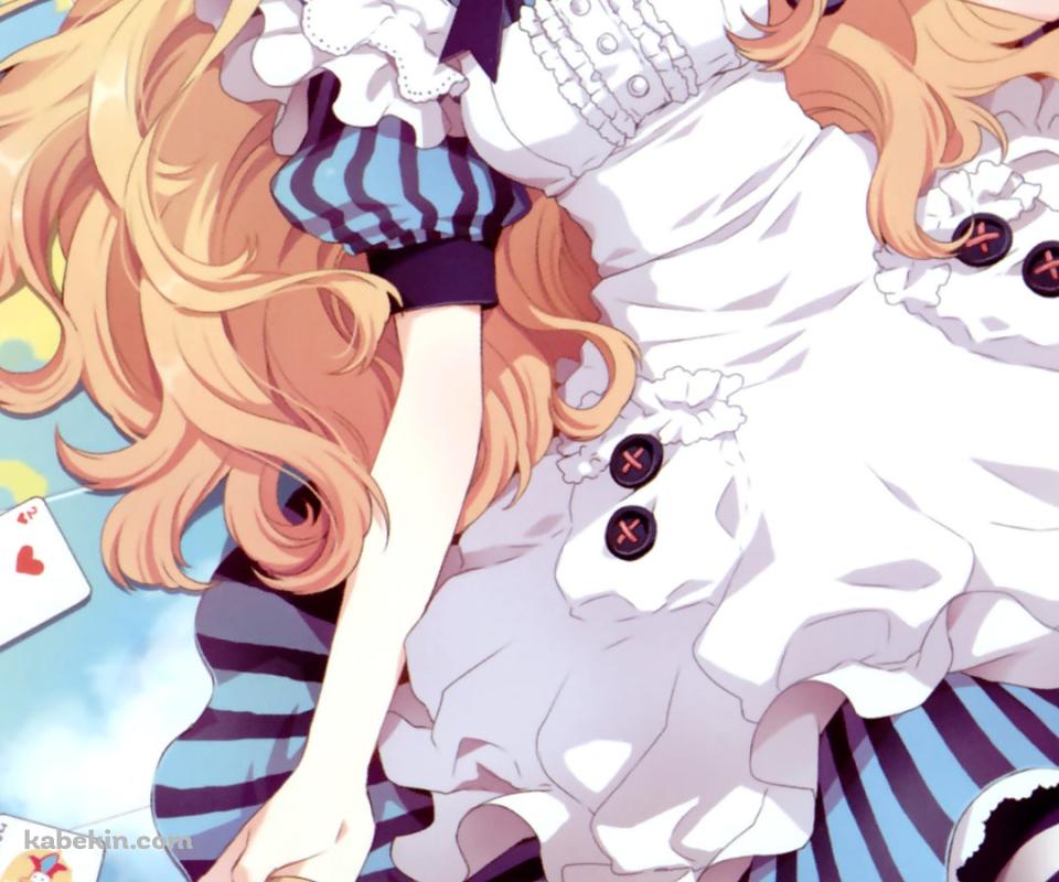 地球儀の上に仰向けになるアリス / 不思議の国のアリスのAndroidの壁紙(960px x 800px) スマホ用