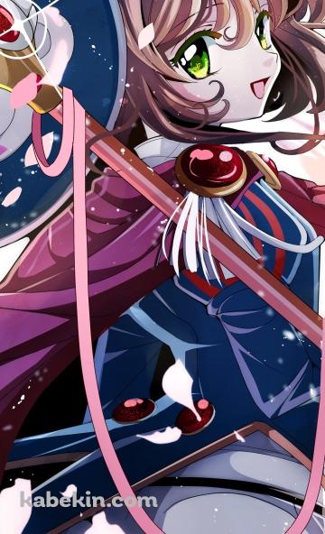 赤い杖を持ち振り返る木之本桜 / カードキャプターさくらのAndroidの壁紙(360px x 592px) スマホ用