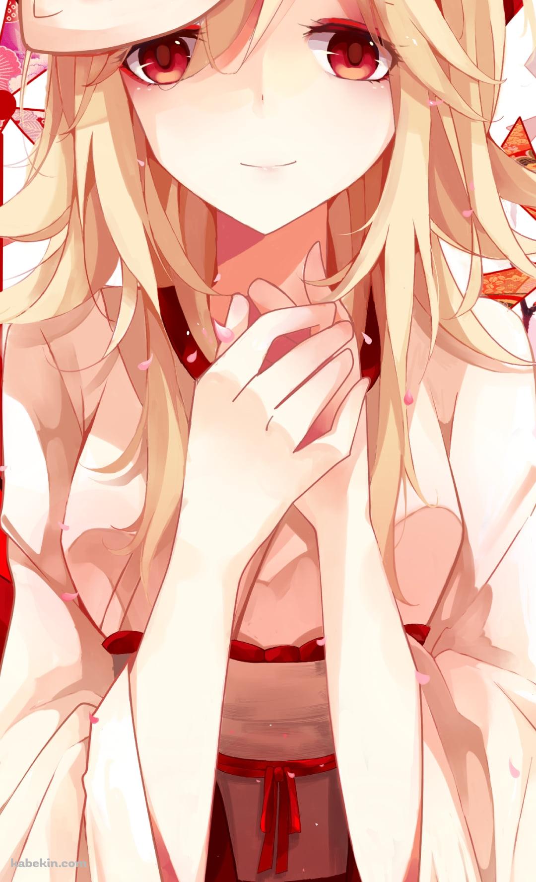 赤い風車と狐の面をつけた鏡音リン / ボーカロイドのAndroidの壁紙(1080px x 1776px) スマホ用