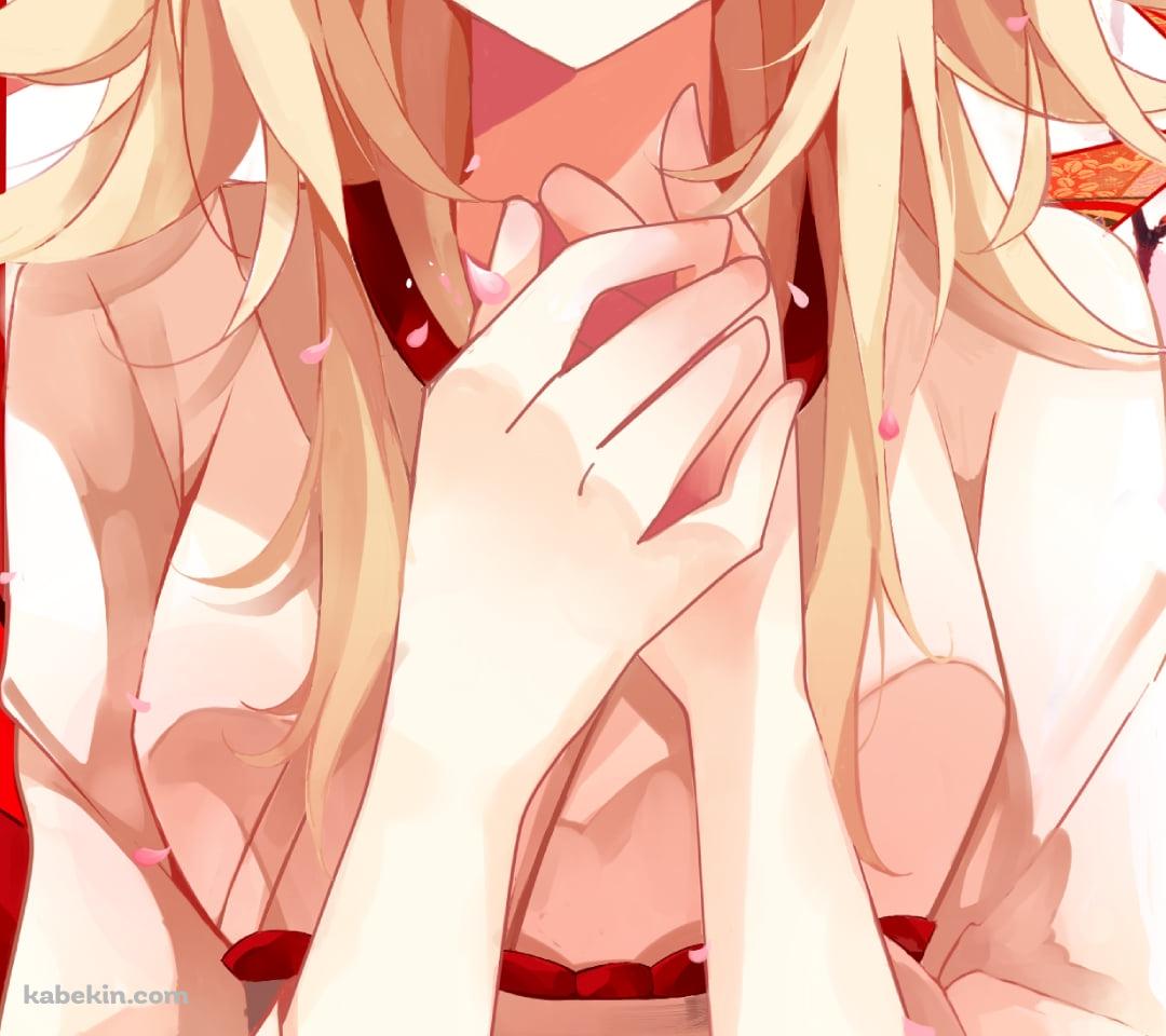 赤い風車と狐の面をつけた鏡音リン / ボーカロイドのAndroidの壁紙(1080px x 960px) スマホ用