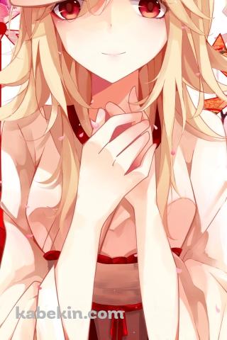 赤い風車と狐の面をつけた鏡音リン / ボーカロイドのAndroidの壁紙(320px x 480px) スマホ用