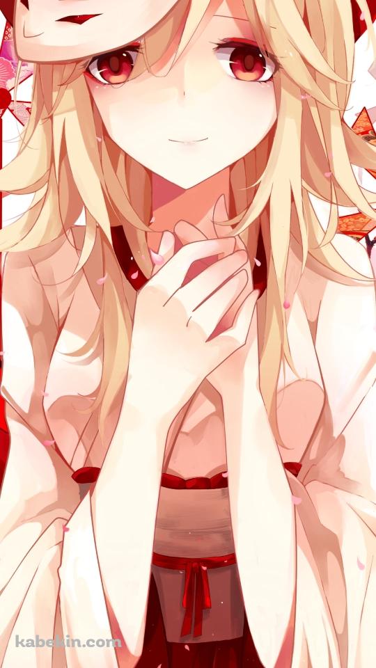 赤い風車と狐の面をつけた鏡音リン / ボーカロイドのAndroidの壁紙(540px x 960px) スマホ用