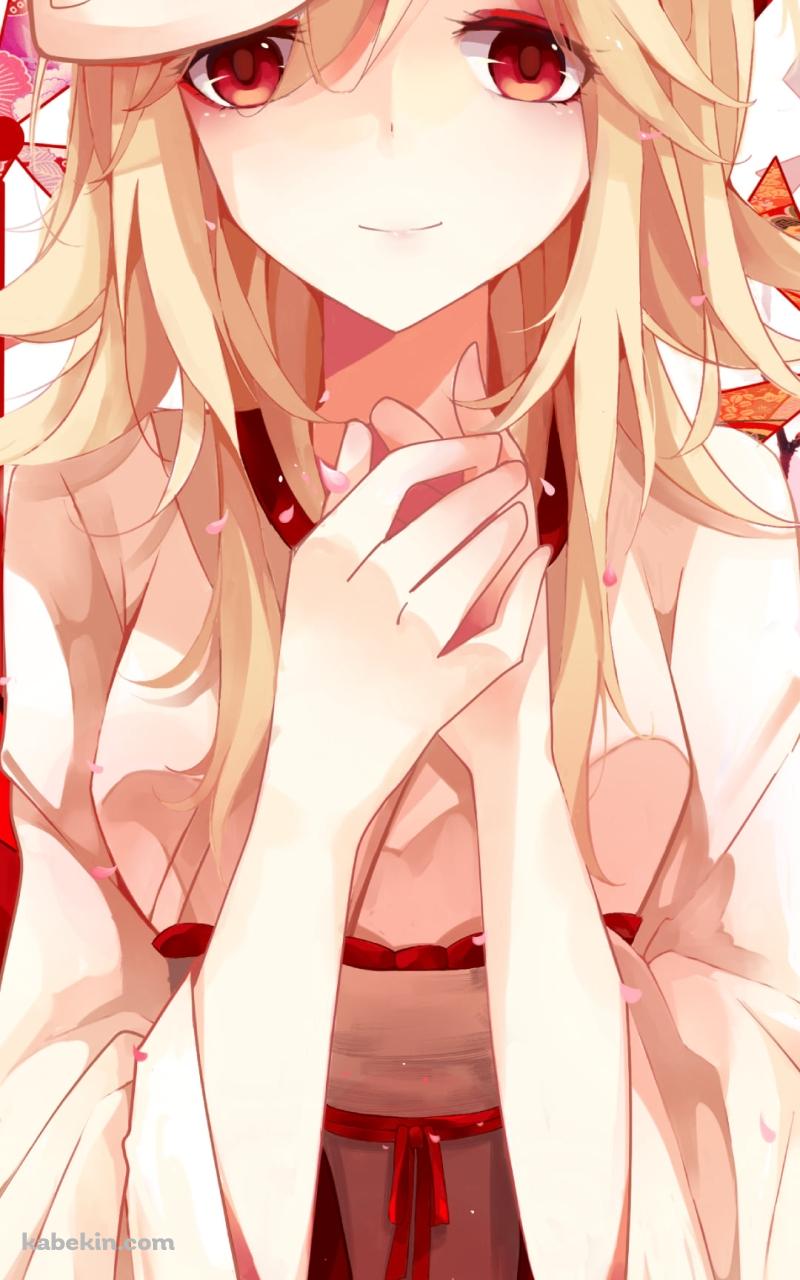 赤い風車と狐の面をつけた鏡音リン / ボーカロイドのAndroidの壁紙(800px x 1280px) スマホ用