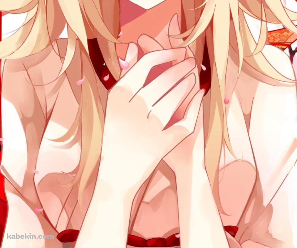 赤い風車と狐の面をつけた鏡音リン / ボーカロイドのAndroidの壁紙(960px x 800px) スマホ用