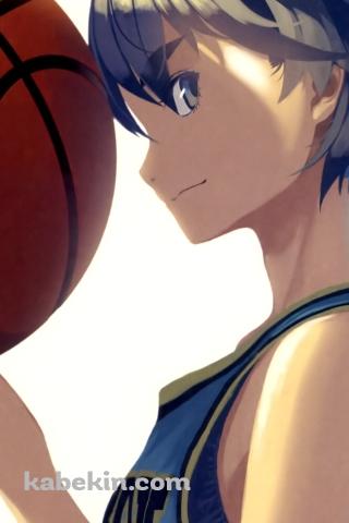 バスケットボールを持ちこちらを見つめる神原駿河 / 物語シリーズのAndroidの壁紙(320px x 480px) スマホ用