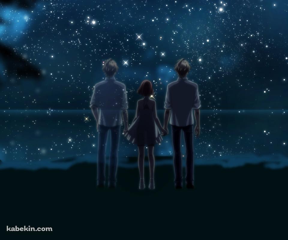 手をつないで星を見る七海春歌・四ノ宮那月・四ノ宮砂月 / うたの☆プリンスさまっのAndroidの壁紙(960px x 800px) スマホ用
