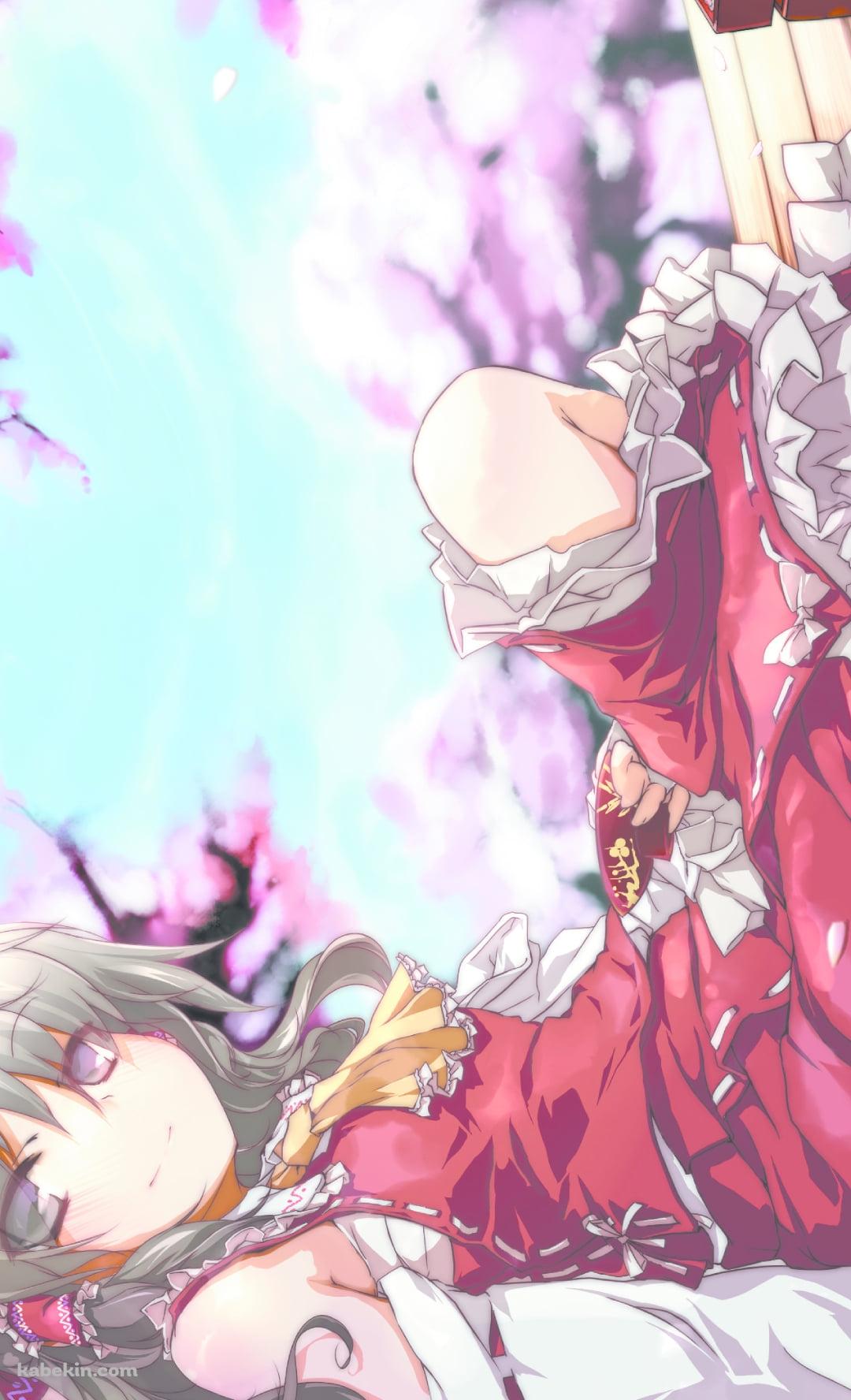 木の柱にもたれてこちらを見つめる博麗霊夢 / 東方のAndroidの壁紙(1080px x 1776px) スマホ用