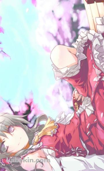 木の柱にもたれてこちらを見つめる博麗霊夢 / 東方のAndroidの壁紙(360px x 592px) スマホ用