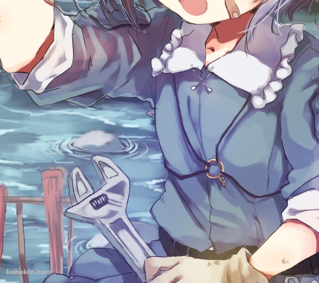 レンチを持ち橋を修理する河城にとり / 東方のAndroidの壁紙(1080px x 960px) スマホ用