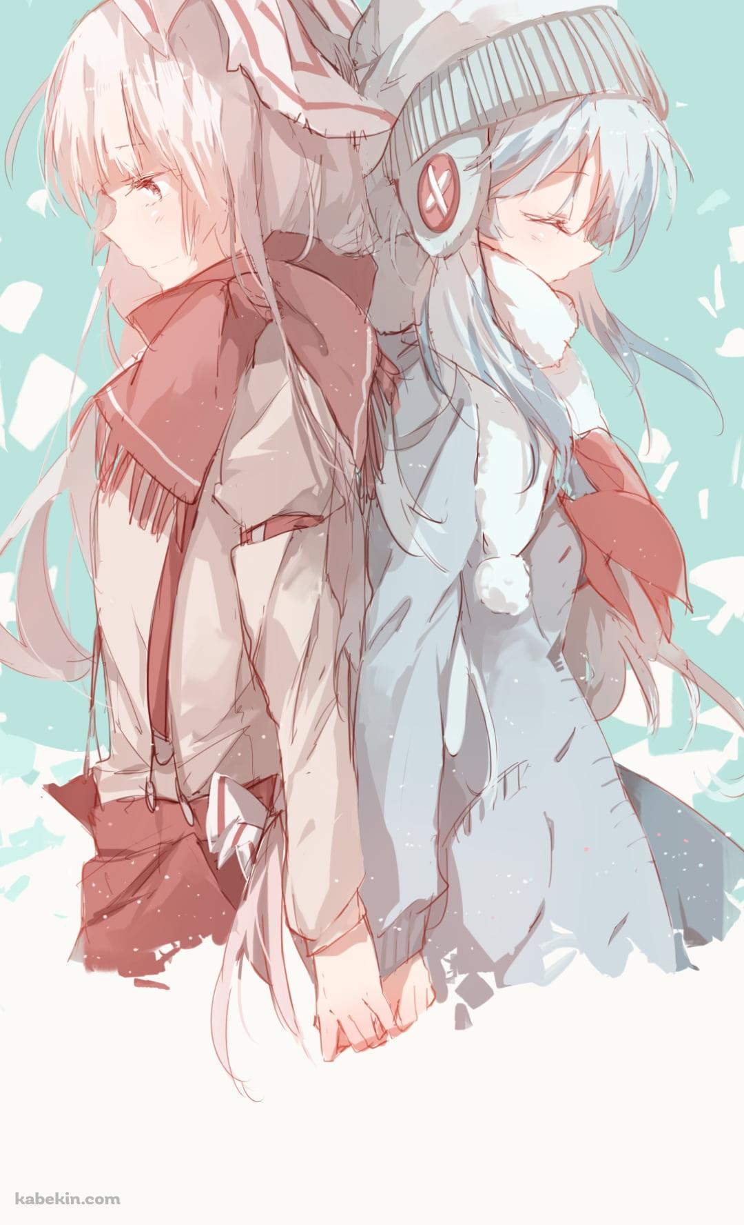 背中を合わせて立つ藤原妹紅と上白沢慧音 / 東方のAndroidの壁紙(1080px x 1776px) スマホ用