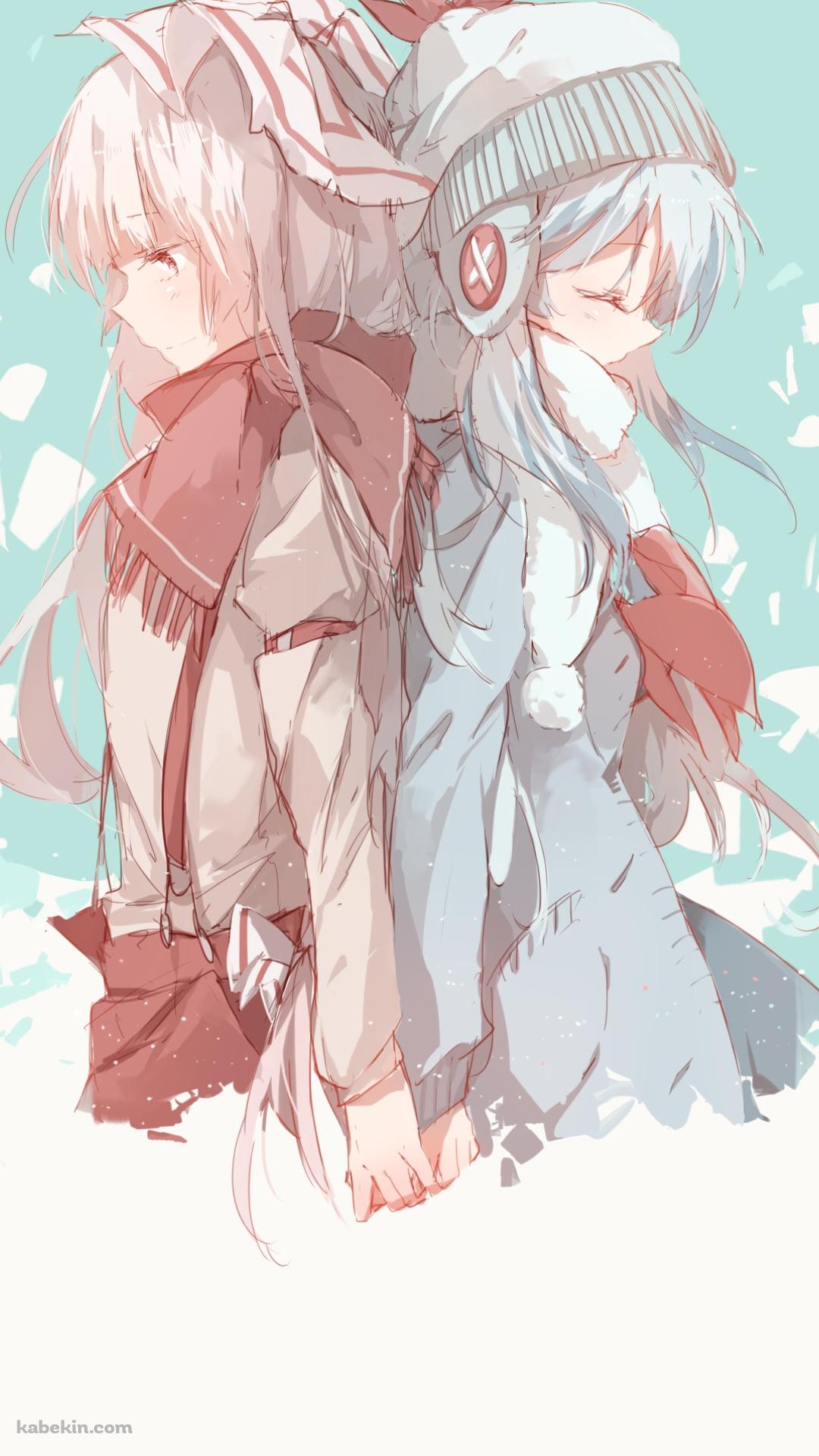 背中を合わせて立つ藤原妹紅と上白沢慧音 / 東方のAndroidの壁紙(1080px x 1920px) スマホ用