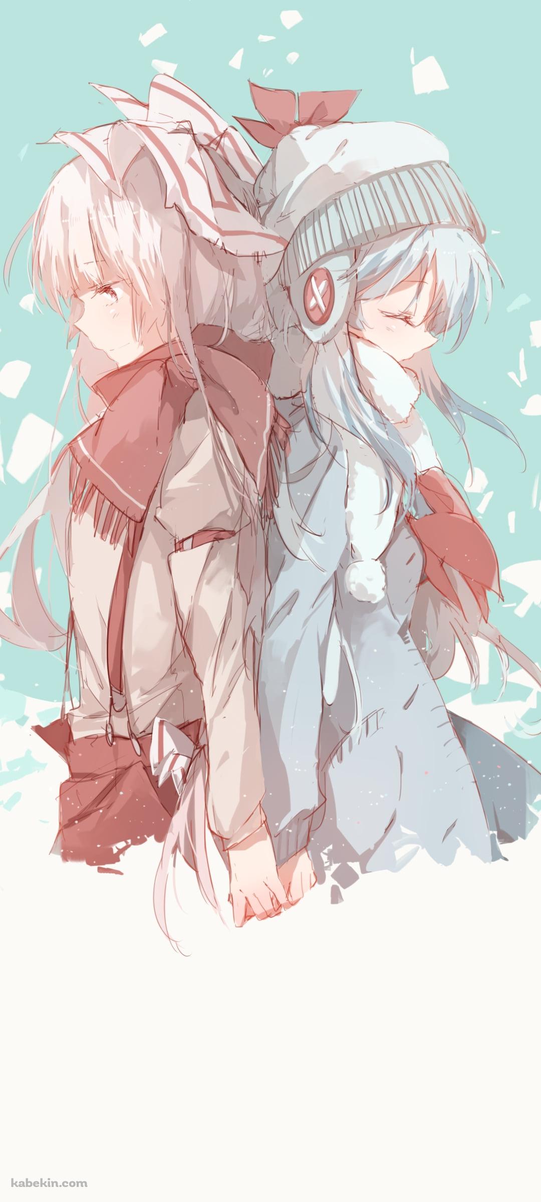 背中を合わせて立つ藤原妹紅と上白沢慧音 / 東方のAndroidの壁紙(1080px x 2400px) スマホ用