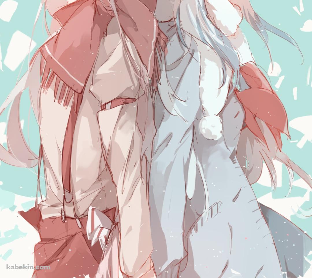 背中を合わせて立つ藤原妹紅と上白沢慧音 / 東方のAndroidの壁紙(1080px x 960px) スマホ用