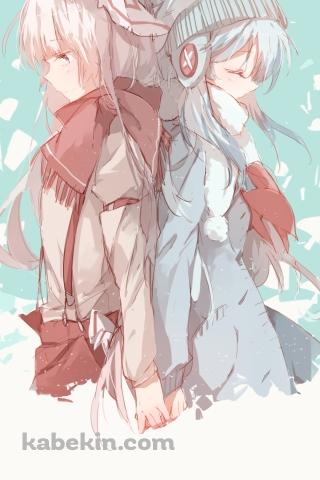 背中を合わせて立つ藤原妹紅と上白沢慧音 / 東方のAndroidの壁紙(320px x 480px) スマホ用
