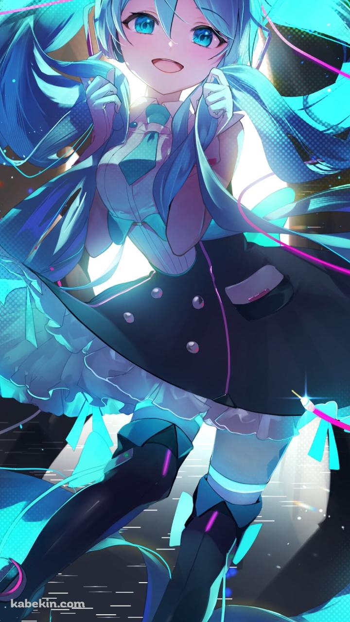 キラキラ光るステージでツインテールの髪を持つ初音ミク / ボーカロイドのAndroidの壁紙(720px x 1280px) スマホ用