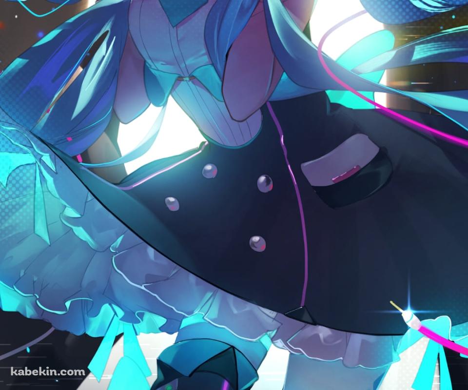 キラキラ光るステージでツインテールの髪を持つ初音ミク / ボーカロイドのAndroidの壁紙(960px x 800px) スマホ用