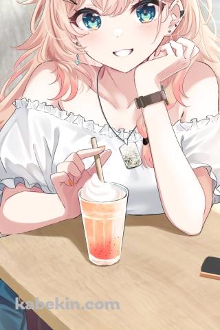 オレンジのフロートを飲む夏橘つばめ / バーチャルYouTuberのAndroidの壁紙(320px x 480px) スマホ用