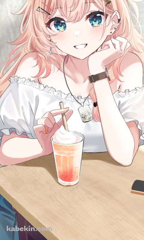 オレンジのフロートを飲む夏橘つばめ / バーチャルYouTuberのAndroidの壁紙(480px x 800px) スマホ用