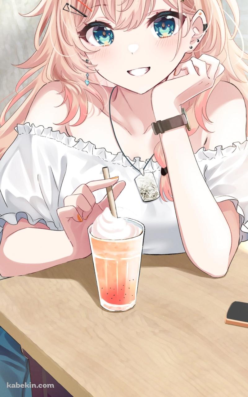 オレンジのフロートを飲む夏橘つばめ / バーチャルYouTuberのAndroidの壁紙(800px x 1280px) スマホ用