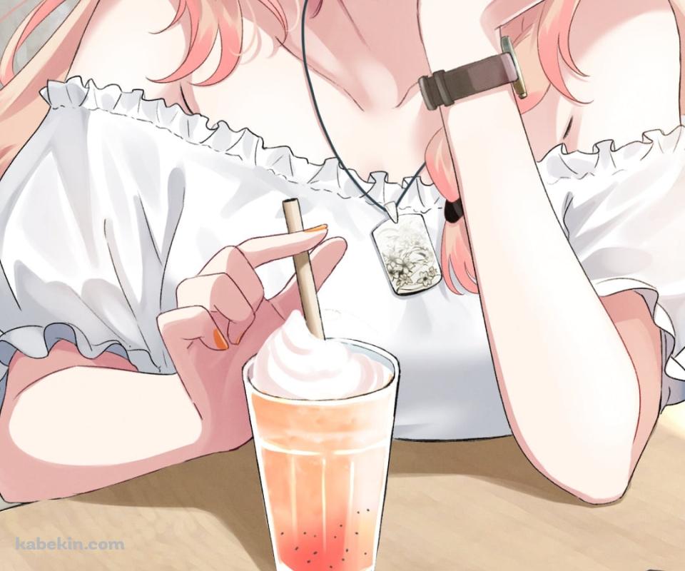 オレンジのフロートを飲む夏橘つばめ / バーチャルYouTuberのAndroidの壁紙(960px x 800px) スマホ用