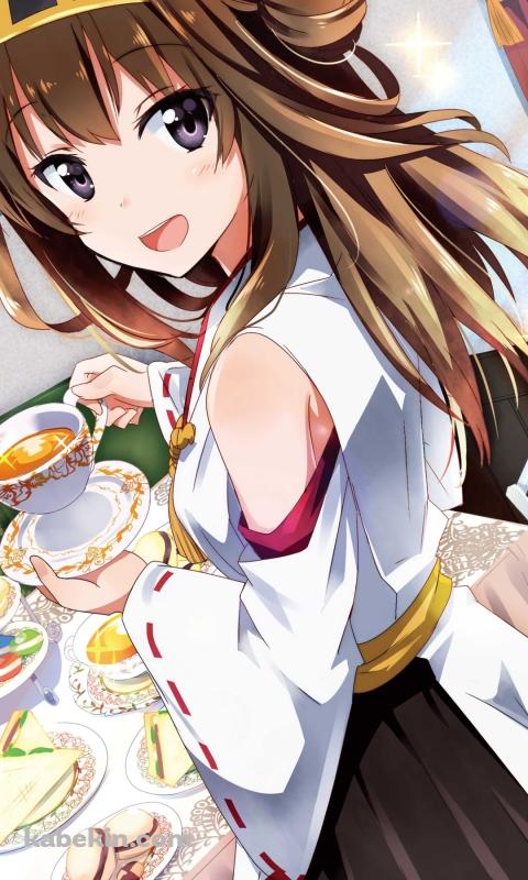 ティーカップを持つ金剛 / 艦隊これくしょんのAndroidの壁紙(480px x 800px) スマホ用